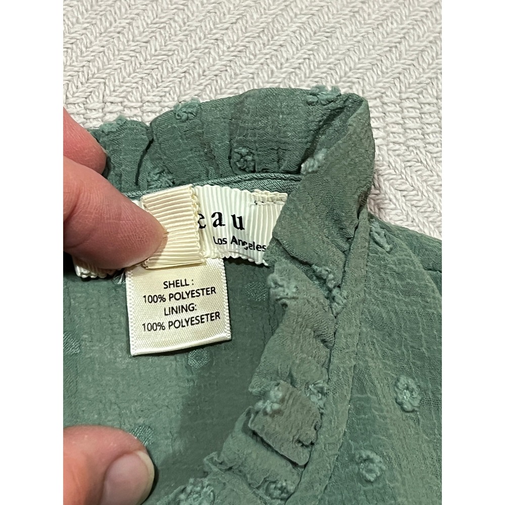 Monteau Dress Womens XS Boho Sage Green Sleeveless Swiss Dot Tiered Midi Dress - Picture 6 of 7